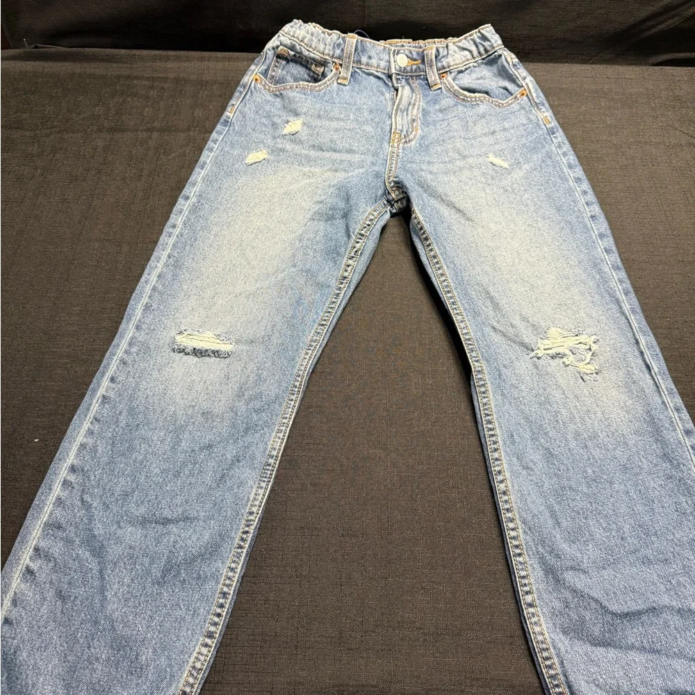Old Navy Blue Distressed Straight Leg Jeans